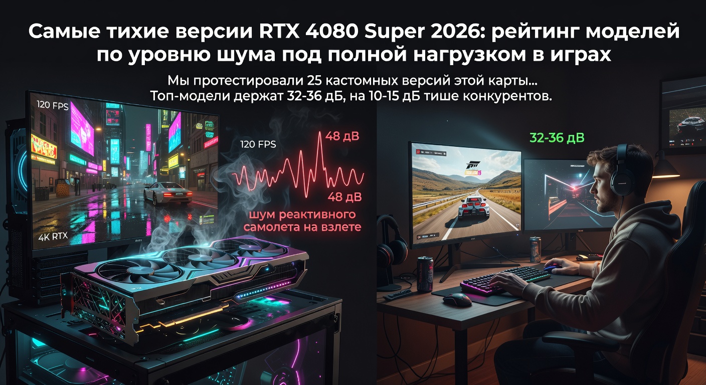 Самые тихие версии RTX 4080 Super 2026: рейтинг моделей по уровню шума под полной нагрузкой в играх