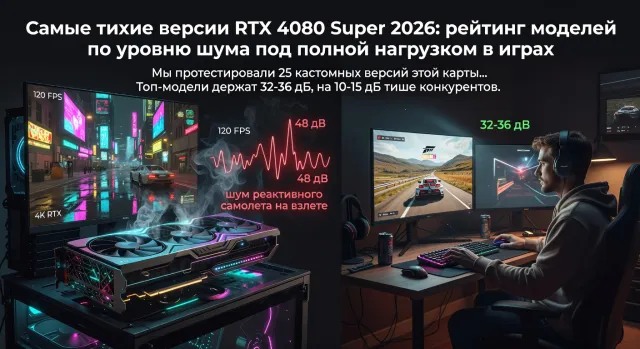 Самые тихие версии RTX 4080 Super 2026: рейтинг моделей по уровню шума под полной нагрузкой в играх